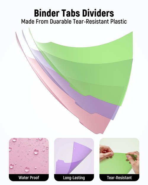 BiuLeon [32Pcs/4Set- 8 Tab] Binder Dividers with Tabs, Plastic Dividers for 3 Ring Binder, Letter Size Binder Tabs for Organizing School Office Home Files, Write&Erase Notebook/Page Dividers