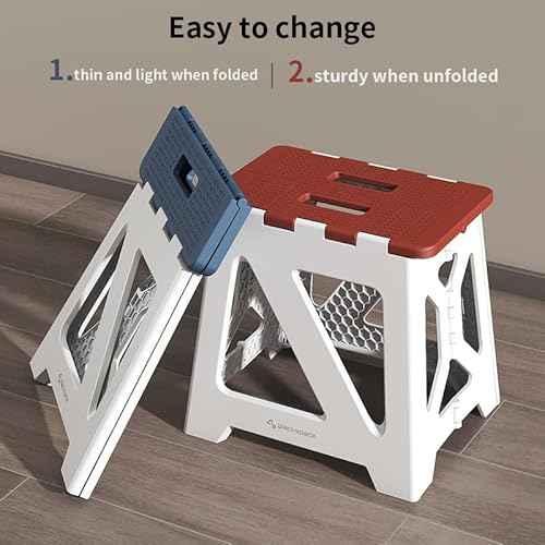 BLACKSPACE 13" Folding Step Stool for Adults, 250 lbs Capacity Non-Slip Compact Plastic Foldable Step Stool with Handle, Portable Lightweight Folding Stool for Home or Kitchen(Grey)