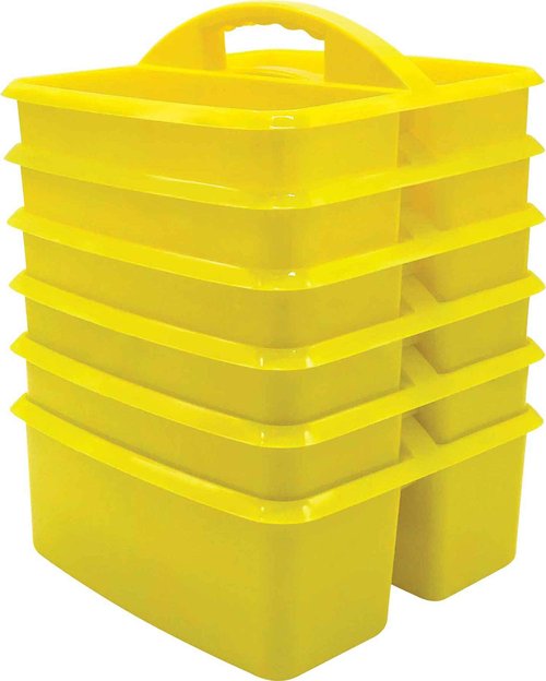 Teacher Created Resources Yellow Portable Plastic Storage Caddy 6-Pack for Classrooms, Kids Room, and Office Organization, 3 Compartment