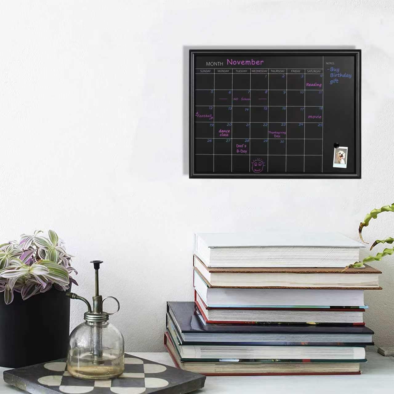 TORASO Magnetic Chalkboard Calendar - Small Black Wood Frame for Planning | 10.6 x 14.6 Inches