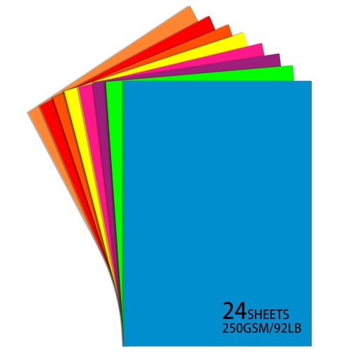 24 Sheets Neon Poster Board 11 x 14 Inches,250 GSM/92 lb Bright Assorted Colored Cardstock Paper Fluorescent Poster Board for School Craft Project Presentation Drawing Party Decorations