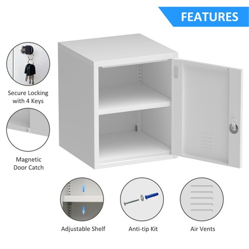 JINGUR Metal Storage Locker Cabinet with Locking Door and Adjustable Shelf for Home Office Classroom Workshop Organization (White)