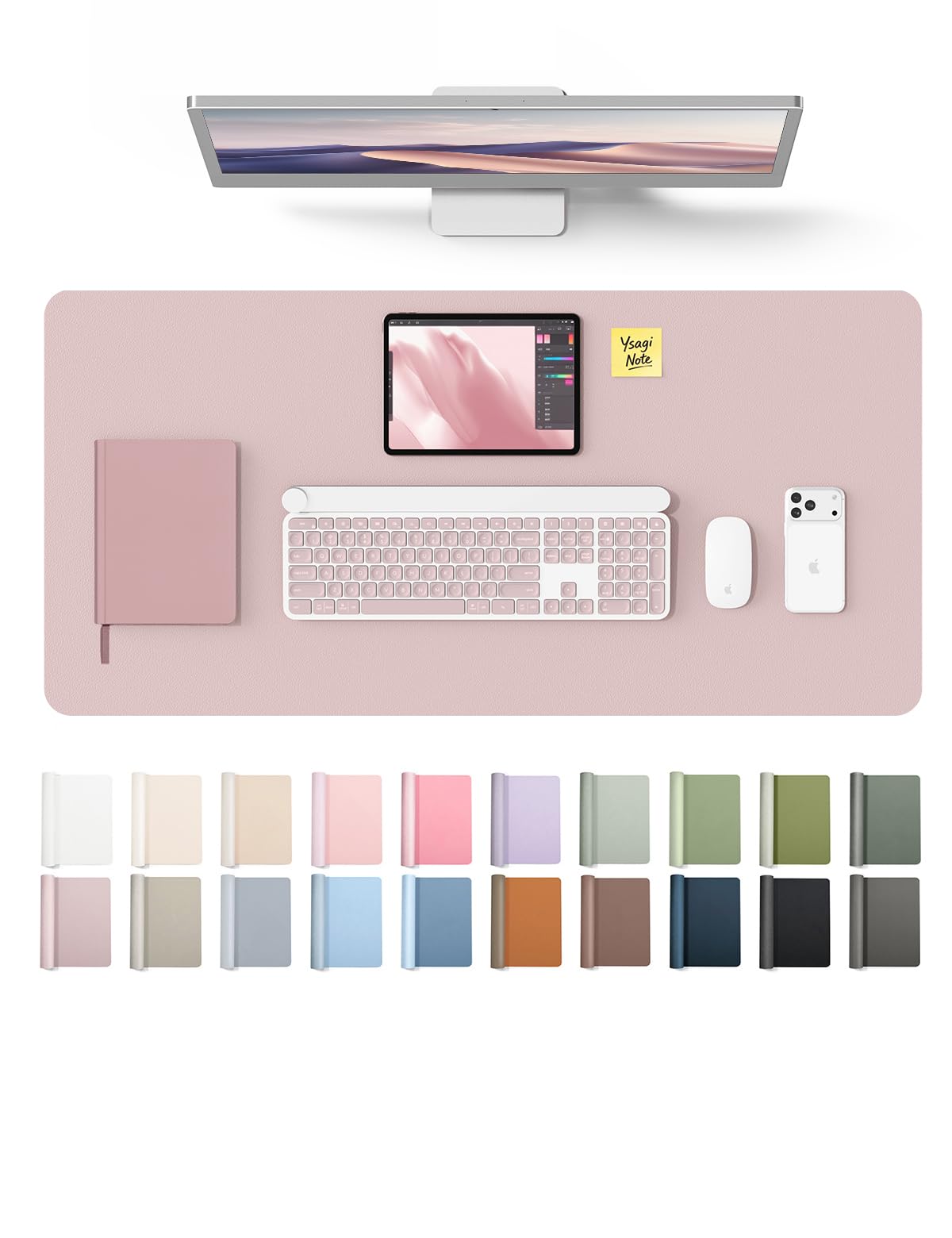 YSAGi Leather Desk Protector, Office Mat, Large Mouse Mat, Non-Slip PU Leather Blotter, Laptop Desk Mat, Waterproof Writing Pad for Office and Home (Grayish Lavender, 31.5" x 15.8")