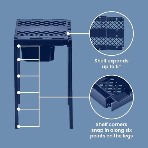 LockerMate Adjust-A-Shelf Locker Shelf & Organizer, Extends to Fit Your Locker, Easy to Use, Perfect for School, Work, Gym, Includes Storage Drawer, Blue
