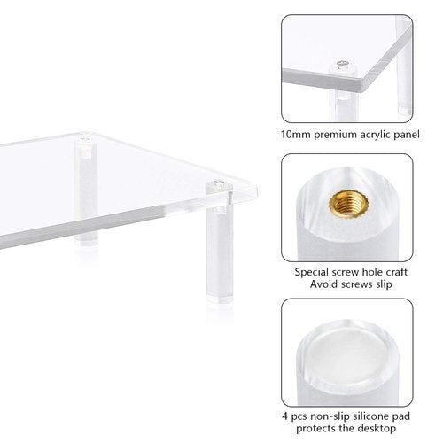 YestBuy 20x7.5 Acrylic Monitor Stand Riser, Clear Computer Stand for Laptop, iMac, Pc, Printer, Desktop Ergonomic,Desk Riser Work from Home Accessories Office Supplies Platform Save Space