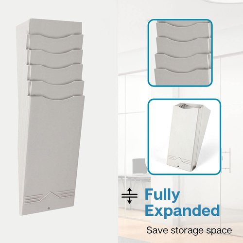 Flexzion Time Card Holder Wall Mount Rack 5 Pocket Slots Expandable Stacking Compatible with 7" inch Cards Pyramid Series 2000 6000 Attendance Payroll Recorder for Office Punch In Clock Out (Beige)