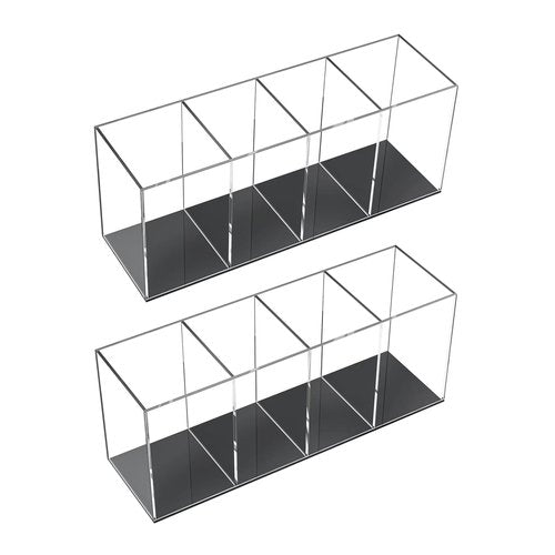 Acrylic Pen Holder Handmade,4 Slot Pencil Organizer Countertop,Pencil Stationery Organizer for Office Accessory, Makeup Cosmetic Brushes Storage, Vanity Organizer for Bathroom (Black based, 2PACK)