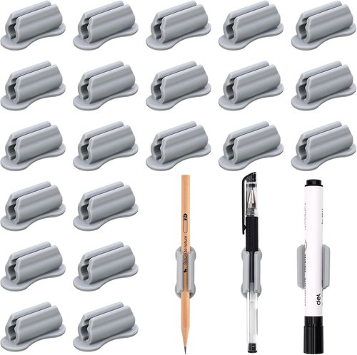 BOBOKA 20 Pack Upgraded Pencil Holder, Adhesive Pen Holder for Desk, Silicone Pencil Holder & Marker Holder for Clipboard Wall Classroom School Office Desk Accessories