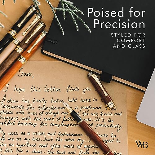 Wordsworth & Black Fountain Pen Set, Luxury Bamboo Wood - Fine Nib, Gift Case; Includes 6 Ink Cartridges, Ink Refill Converter -Journaling, Calligraphy; Drawing, Smooth Writing [Brown Wood]
