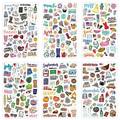 bloom daily planners Holiday Seasonal Planner Sticker Sheets - Vintage Seasonal Sticker Pack - Removable & Repositionable - Over 310 Stickers Per Pack!