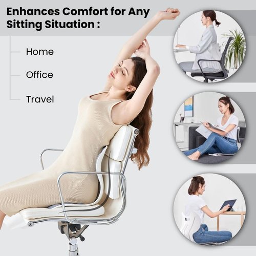 MayaFit Ergonomic Lumbar Support Cushion, Grey, 460mm x 440mm x 340mm, Large, for Office Chairs & Car Seats, Posture Correction, Pregnancy Comfort,110-300 lbs Capacity