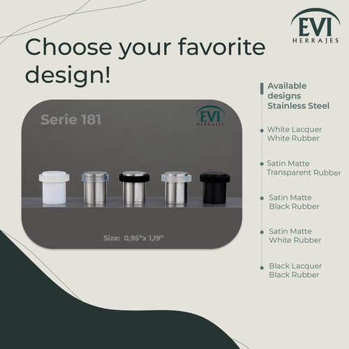 EVI Herrajes | Pack of 2 | Door Stop | Threaded Base | Natural Silicone Rubber | Stainless Steel | Includes Screw + Mounting Plug | Mod. I-181