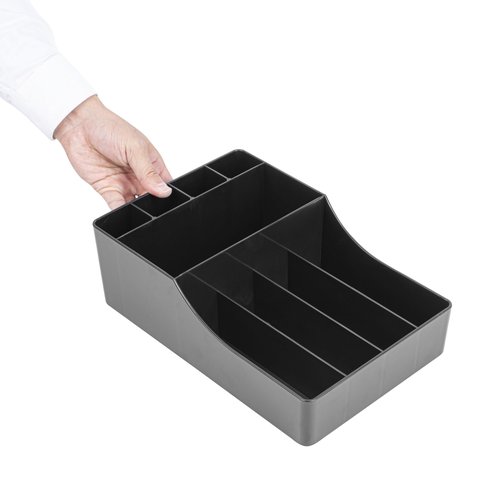 Restaurantware Restpresso Coffee Bar Organizer, 1 Count Durable 9 Compartments, Compact Size, Black Plastic Tabletop Coffee Supplies Organizer For Homes, Office Spaces, Breakrooms, and Lounges