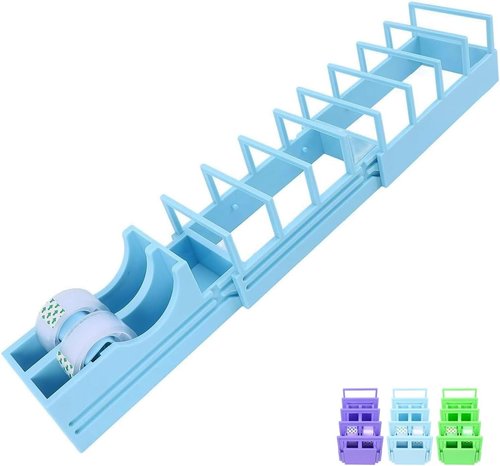 Tape Zoomie Dispenser for Wrapping, Portable Foldable Double Roll Tape Dispenser Assistant, Multi Roll Ribbon Cutter Machine or Packaging, Crafting, Wrapping Presents, Strong & Sturdy (Blue)