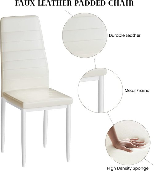 AWQM 5 Piece Dining Room Table and Chairs Set,Rectangular Table and 4 PU Leather Chairs,Faux Marble Dining Table Set for 4,Perfect for Kitchen,Living Room,Dining Room,White&Beige