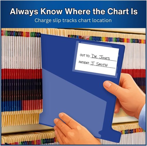 Doctor Stuff Vinyl Outguides - Diagonal Cut Front Pocket & Top Charge Out Slip Pocket | Navy, Letter Size 9" x 13-1/4", 25/Box