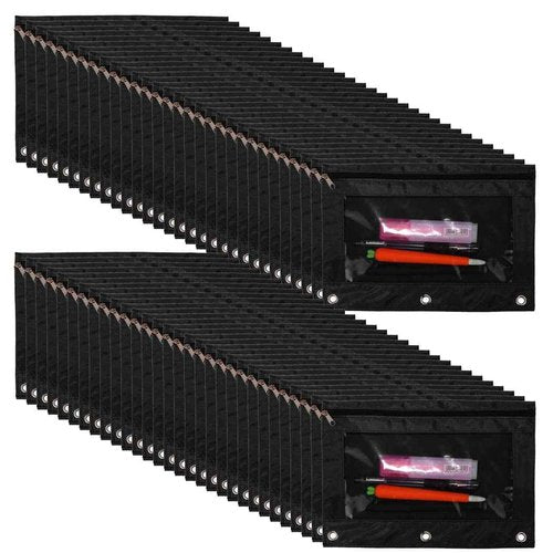 YoeeJob 60 Pack Zipper Pencil Pouch for 3 Ring Binder with Clear Window for School and Office Supplies (Black)