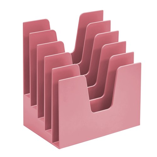 Acrimet 5 Section Incline File Sorter Organizer, Mail, Folder, Letter Desk Organizer, Rack for Office Organization Desktop (Plastic) (Solid Pink Color)