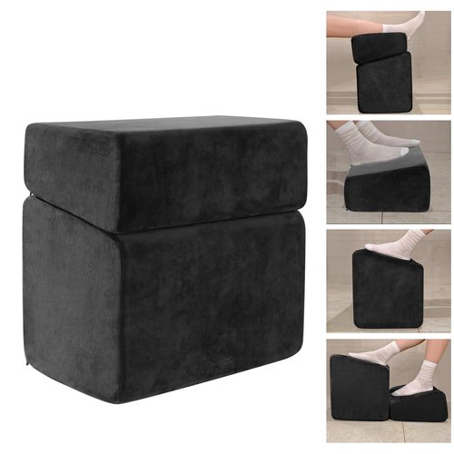 Adjustable Foot Rest for Under Desk at Work - 3 Height Ergonomic Footrest, 17x11 Inch Office Foot Stool, Soft Velvet Cushion, Non-Slip Base for Home & Office - 100% Memory Foam Filling-Black