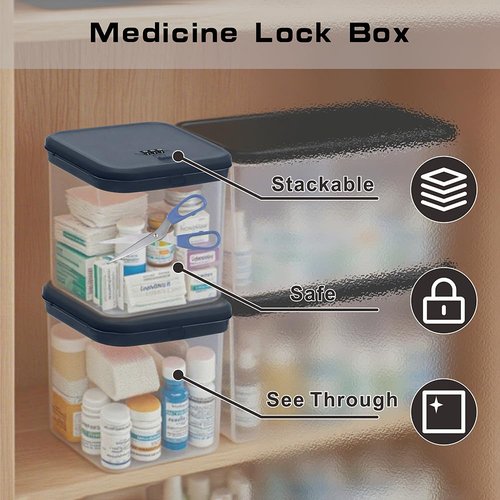 Clear Lock Box for Medicine Safe,Food, Snacks, Phone - Secure Lockable Storage Container Tank with Combination for Kitchen, Office, School, Hospital (5.6×5.6×6.3 Inch)