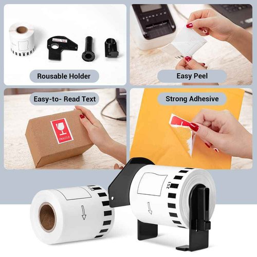 MarkDomain 6 Rolls DK-2251 Black/Red Continuous Length Label Replace for Brother DK 2251 White Paper Tape 2.4in x 50ft Compatible QL-800, QL-810W, QL-820NWB
