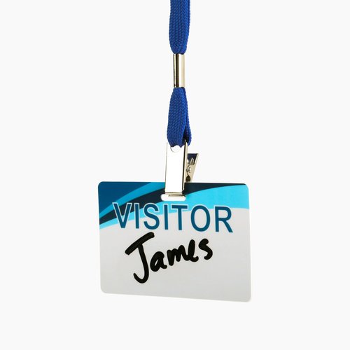 Reusable Visitor Name Badges with Dry Erase Surface, Various Custom Designs, 5-Pack (Badge Clip)