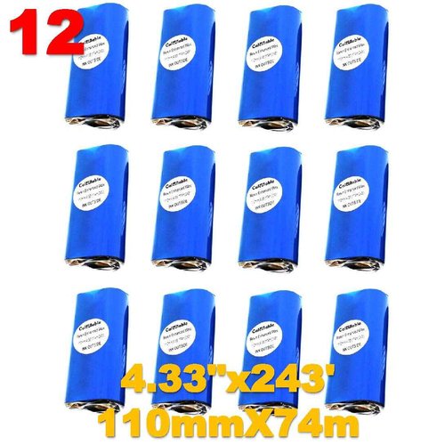 DEFMATE 12 Count 4.33" x 243' (110mmx74m) Thermal Wax Ribbons 1/2" Core Thermal Transfer Wax Ribbon for Zebra,TEC,DATAMAX,INTERMEC,Avery,Citizen,SATO,TSC,GODEX,ARGOX