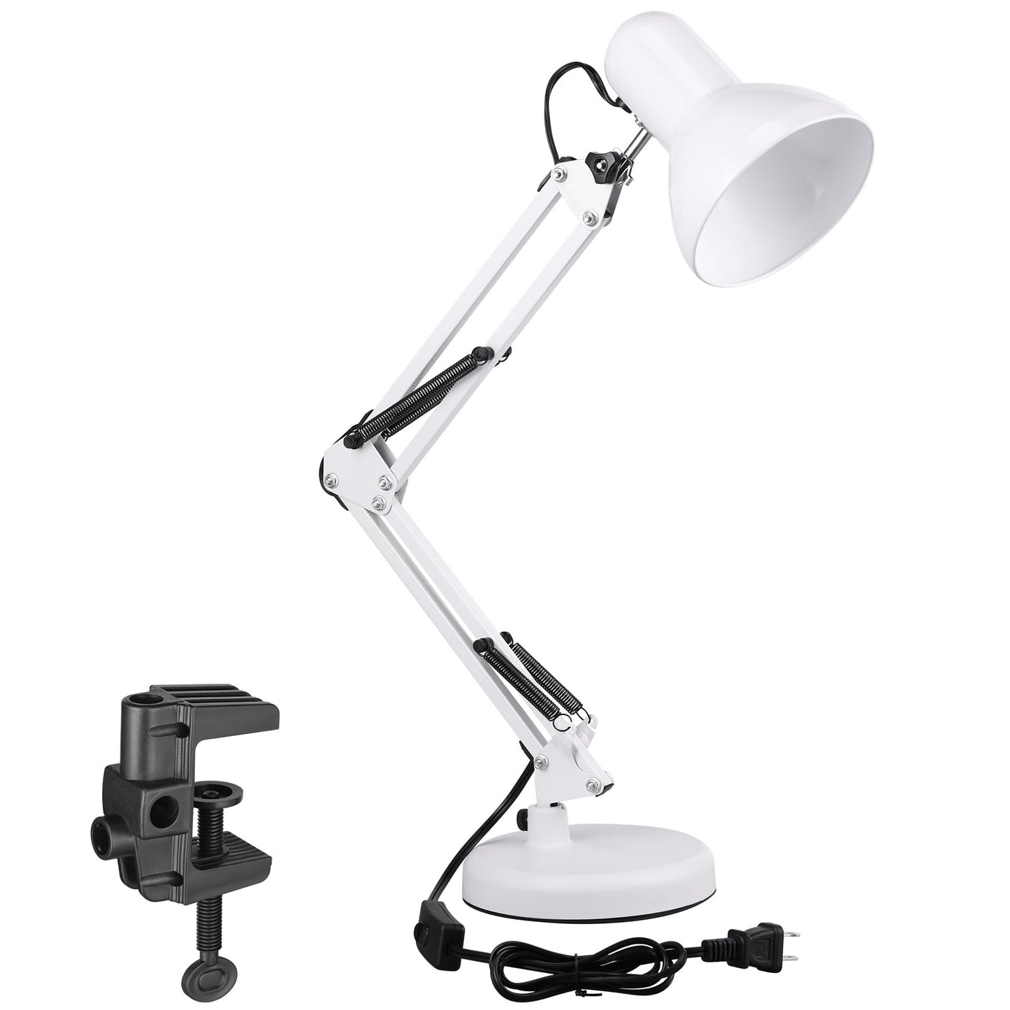 TORCHSTAR Metal Desk Lamp, Adjustable Swing Arm, E26, White