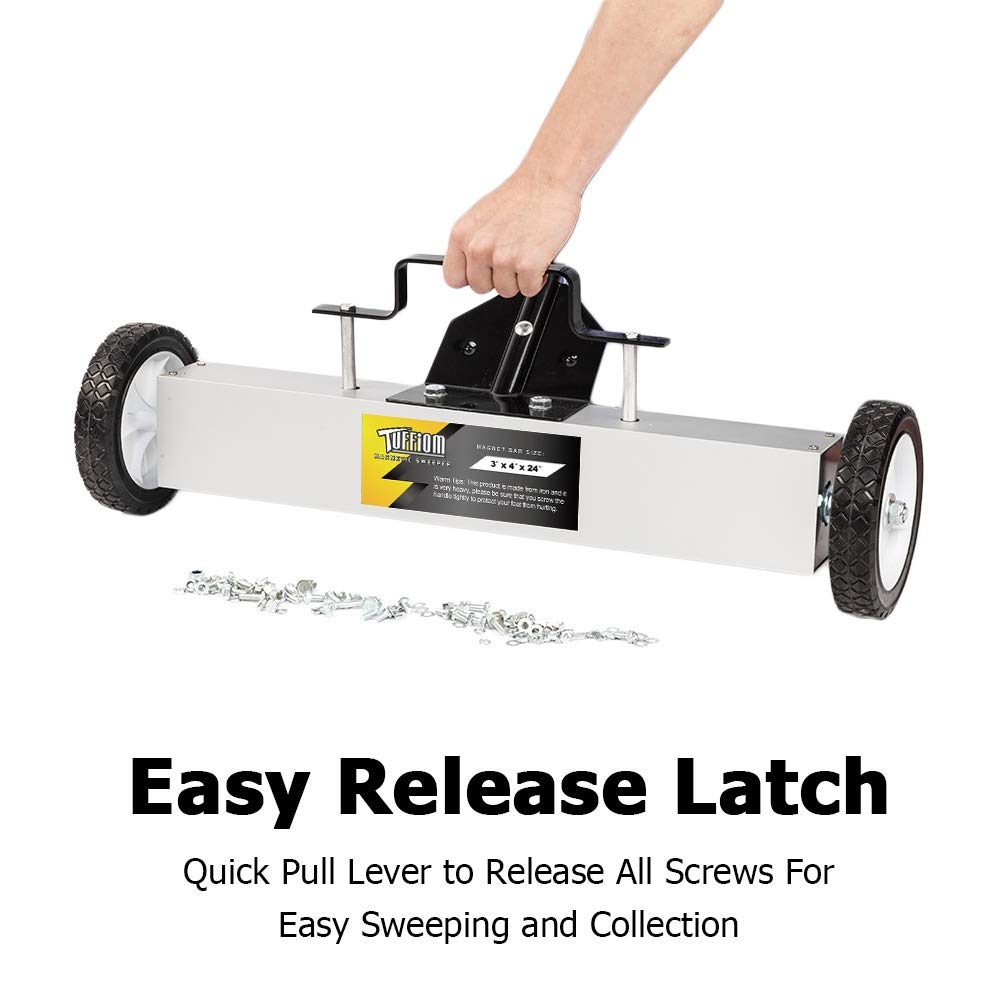 TUFFIOM 36-Inch Rolling Magnetic Pick-Up Sweeper | 55-LBS Capacity, with Quick Release Latch & Adjustable Long Handle, for Nails Needles Screws Collection