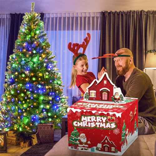 Christmas Money Box for Cash Gift Pull, Money Gift Boxes for Cash with Pull Out Surprise Merry Christmas Box Holder with 50Pcs Transparent Bags for Women Men Girls Boys Mom Dad Friend