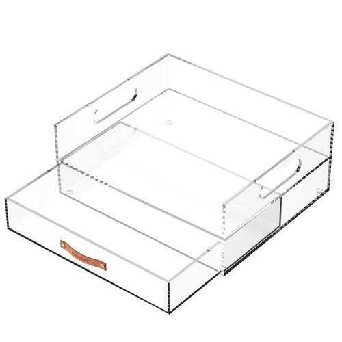 EXPUTRAN Acrylic Desk Organizer Drawer + Inbox with Letter Tray 12.6” x 10.6” x 5”, A4 Size, Clear