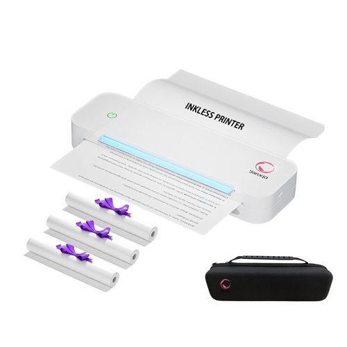 yanxio Portable Printer, Portable Printers Wireless for Travel, Inkless-Thermal-Small-Printer, Support A4&A5 & 8.5 x 11inch Thermal Papers, Support iOS, Android, Windows (with 3 Roll Papers & Case)