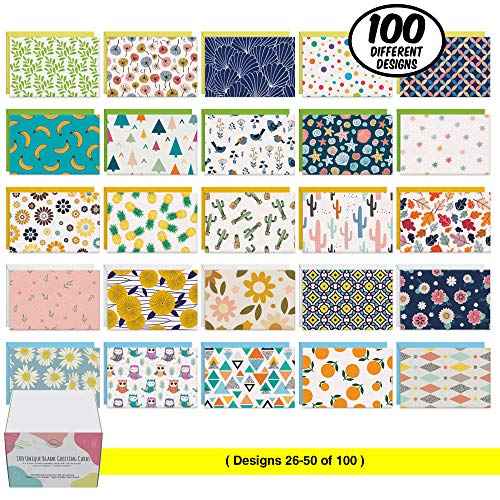 Dessie 100 Unique Blank Cards With Envelopes 4x6 - All Occasion Blank Greeting Cards w/Colored Envelopes & Gold Seals. No Repetition. Note Cards with Envelopes Set