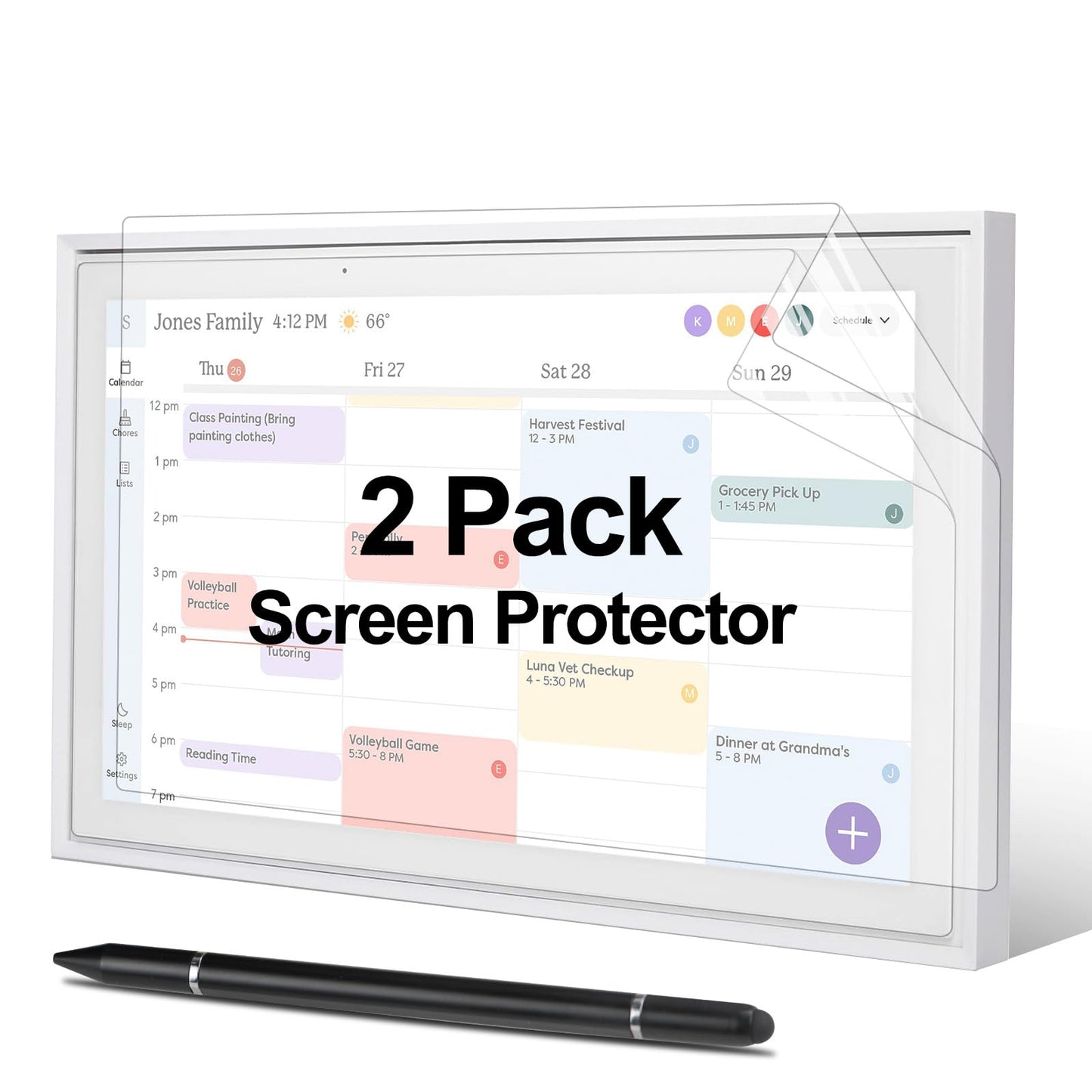 Screen Protector & Stylus Pen Compatible With 15 inch Digital Calendar, Must Have Accessory Kit for Electronic Calendar 15 inch, 2 Pack Screen Protector & 3-in-1 Stylus Pen for Digital Calendar