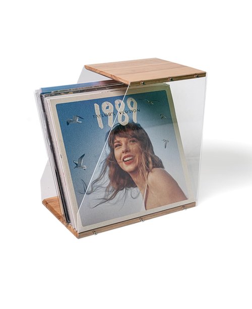 AceLuste Vinyl Record Storage Rack, 40LPs+ Capacity Wooden Vinyl Albums Display Organizer with Acrylic Board, Quick Assembly Retro Style Record Storage Box for CD, Magazine, File