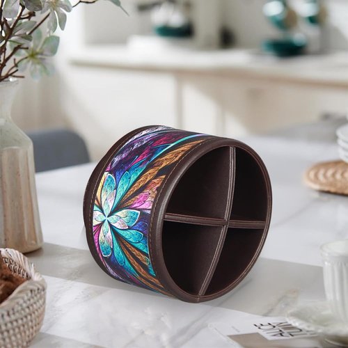 Rotating Pen Holder for Desk, Leather Pencil Pen Organizer Remote Control Holder Table Desktop Nightstand Organizer Caddy Storage, Office Desk Organizers And Accessories 5.5x5.5x4.0 Inch