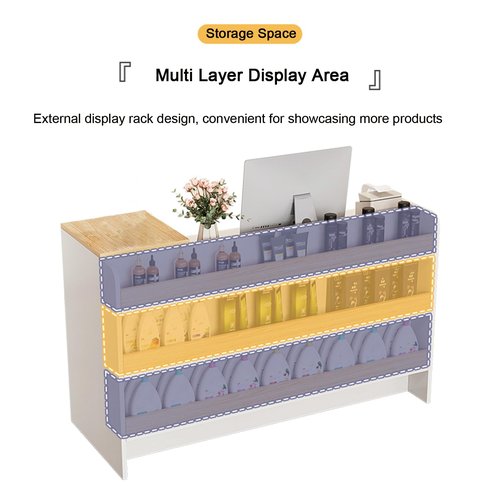 Modern Reception Desk, 39 inch Office Wooden Computer Front Counter Table, Reception Room Table with Lockable Drawer & Shelves, for Checkout, Lobby, Salon and Office (White, 39 x 21.6 x 35.4 in)