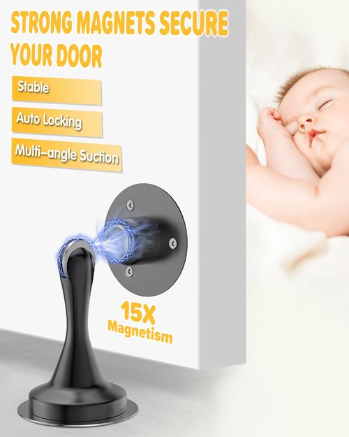 Door Stoppers Magnetic Door Catch - 6 Pack Stainless Steel Heavy Duty Door Holder Stops for Bottom Top of Door - Wall Floor Mounting No Drill Strong Adhesive & Screws Strong Magnet Keep Door Open