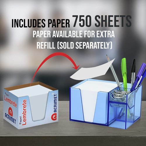 Acrimet Desktop Organizer Pencil, Pen, Paper, Clip, Caddy Holder (Plastic) (White Paper Included) (Clear Blue Color)