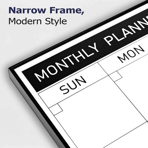 Lumspax Dry Erase Calendar with Cork, 24" x 18" Large Calendar Whiteboard for Wall, Black Narrow Frame Monthly Combination Board for School, Home, Office