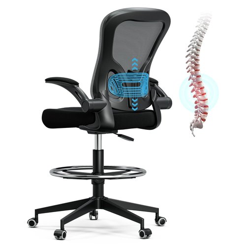 Frylr Office Drafting-Chairs Adjustable Height - Extended Height Office Chairs with Ergonomic Lumbar Support, Tall Desk Chair for Standing Desk, Counter Height Chair with 300 LB Capacity, Black