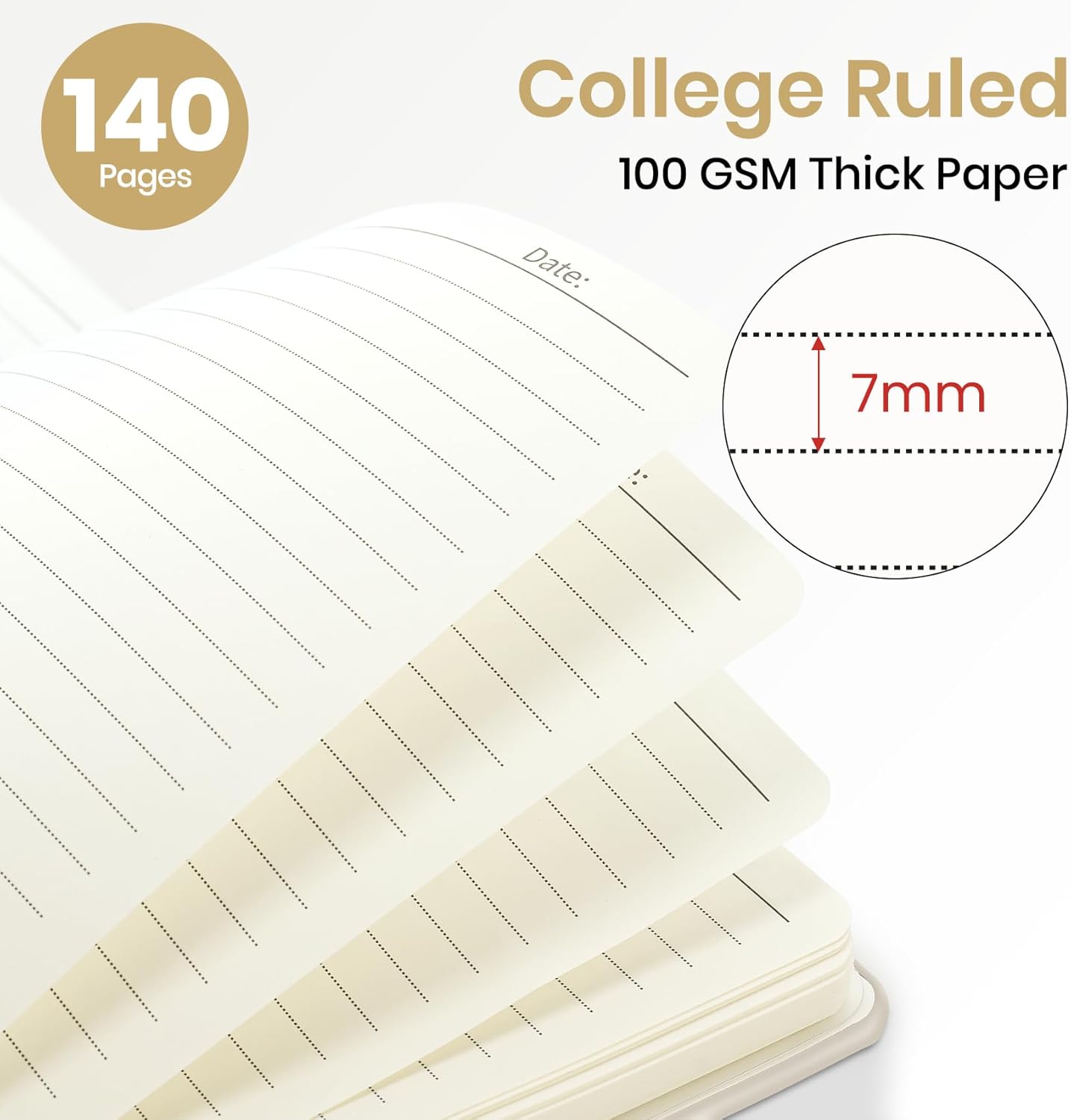 ZOTIA A5 Lined Spiral Journal Notebook - Hardcover for Women, 140 Pages, Grey Beige | Ideal for Writing & Note Taking