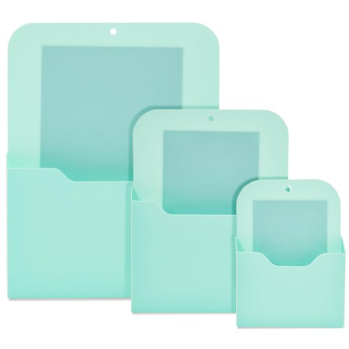 Okuna Outpost Locker Accessories Magnetic File & Bill Holder - Mint, 3-Pack - Refrigerator Magnet File Organizer & Mail Holder - Locker Storage & Wall Folder - Magnetic Pen & Receipt Pocket