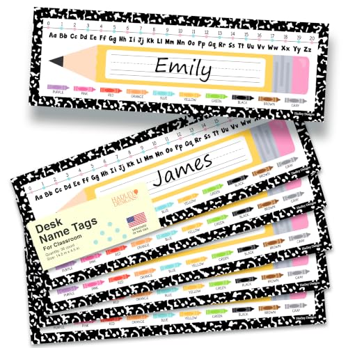 Hadley Designs Classroom Desk Name Tags with Composition Notebook Style - 36 Pack