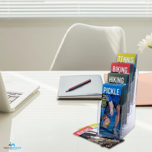 1InTheOffice Brochure Holder, Brochure Display Stand 4-Tier Pamphlet Holder Counter Top Use Clear Acrylic 4"x6"