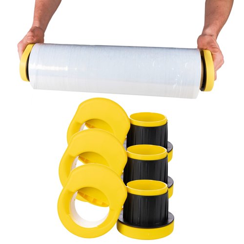 IDL Packaging W-562 Stretch Wrap Dispenser for 3" core Film Rolls - 3 Pairs of Plastic Handles with a Tension Adjusting Button - Durable Plastic Wrap Holder with a Comfortable Grip