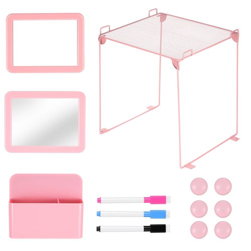 Fippy Pink locker accessories kit, locker decorations for girls, cute locker set includes locker shelf, magnetic locker mirror and whiteboard, pen holder, markers and magnets