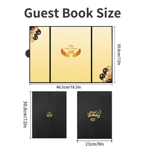 Kangmagitok Black Gold PU Leather Happy 60th Birthday Party Decorations Card Guest Book Ideas Supplies for Women Men to Sign Cheers to 60 Years Old Funny Table Decor Favors Banner her him
