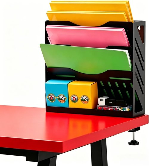 CanKing Metal File Organizer - 4-Tier Hanging Mail Holder for Desk or Wall Mount - 13 Inch, Black