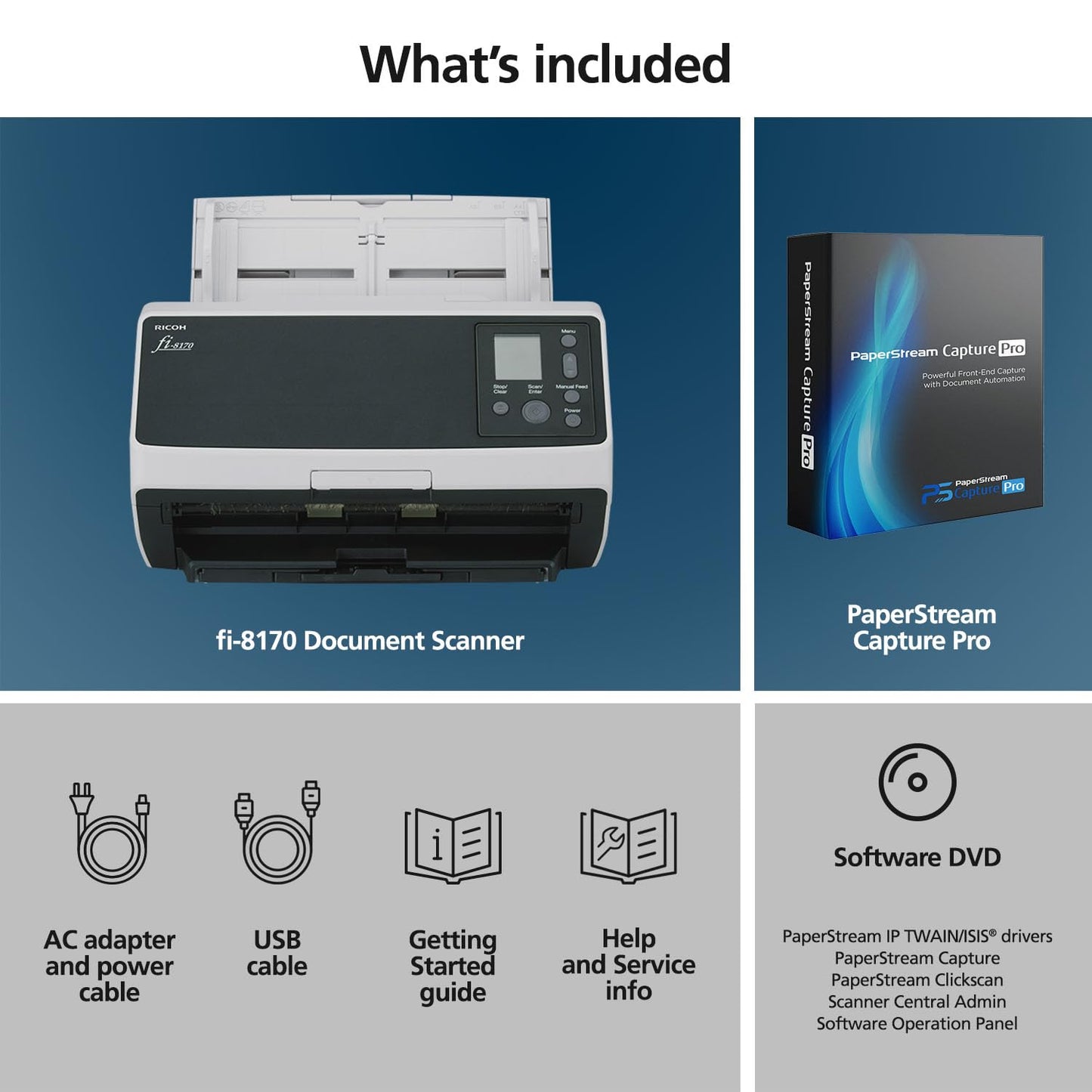 RICOH fi-8170 Deluxe Bundle Professional High Speed Document Scanner with PaperStream Capture Pro
